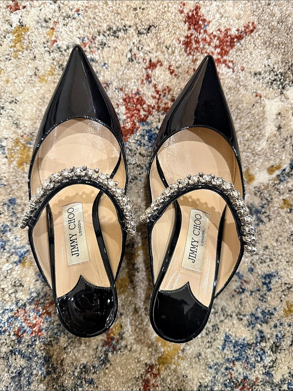 Jimmy Choo Bing 65 Patent Leather Mules with Crystal Strap Crystal Strap